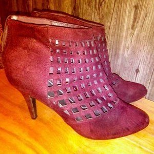 Impo Wine Suede Heel Booties with filagree cutout design Size 7.5